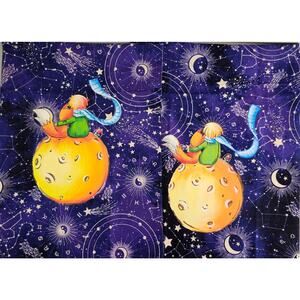 Two Pieces of Night Sky Cotton Fabric with Custom Hand Painted Little Prince